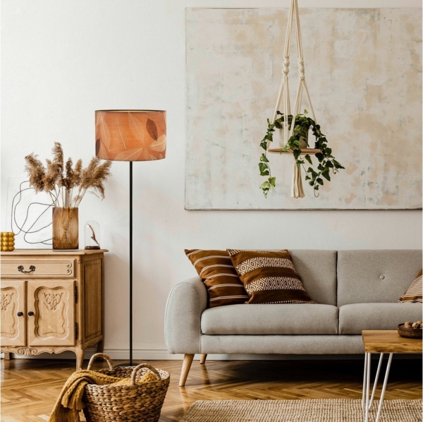 Briloner Leuchten LED Stehlampe Stehleuchte E27 Boho Natur Beige Wohnzimmer, ohne Leuchtmittel, Abhängig vom Leuchtmittel - Warmweiß/Neutralweiß/Kaltweis, Stehleuchte 35 x 161 cm Beige max. 10W Wohnzimmer Flur Büro Bild 3