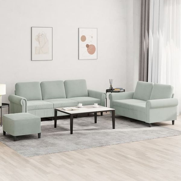 vidaXL 3-tlg. Sofagarnitur mit Kissen Hellgrau Samt 3202260