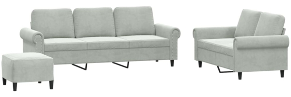 vidaXL 3-tlg. Sofagarnitur mit Kissen Hellgrau Samt 3202260 Bild 1