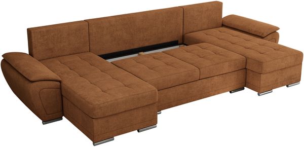 U-förmiges Ecksofa mit Schlaffunktion, genähter Sitz, zwei Armlehnen und losen Kissen - UMBRIA U - Orange Stoff Bild 6