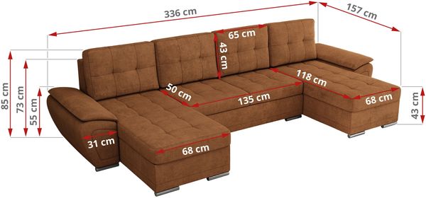 U-förmiges Ecksofa mit Schlaffunktion, genähter Sitz, zwei Armlehnen und losen Kissen - UMBRIA U - Orange Stoff Bild 7