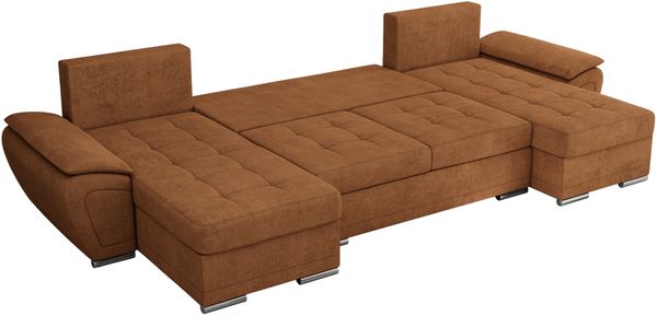 U-förmiges Ecksofa mit Schlaffunktion, genähter Sitz, zwei Armlehnen und losen Kissen - UMBRIA U - Orange Stoff Bild 5