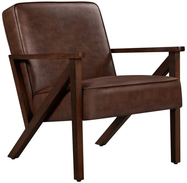 Yaheetech Relaxsessel mit breitem Sitz, Kunstleder / Gummibaumholz, 78 x 67 x 79,5 cm, Dunkelbraun