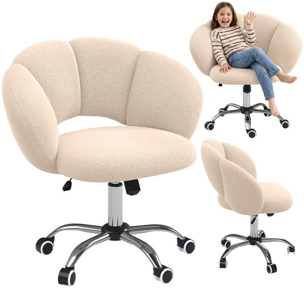 Bellabino 'Meli' Wolkenstuhl, beige, Teddy-Bouclé Stoff, höhenverstellbar & drehbar, bis 140 kg, Kinderschreibtischstuhl mit Rollen