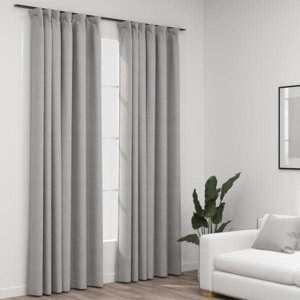 vidaXL Verdunkelungsvorhänge Haken Leinenoptik 2 Stk. Grau 140x225 cm 321173