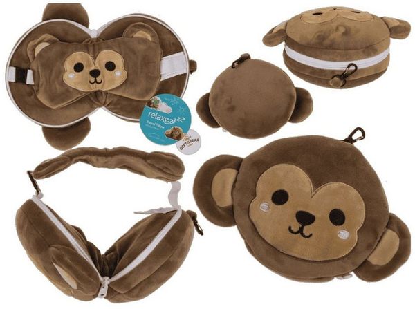 Plüsch Reisekissen für Kinder mit Augenmaske verschiedene Ausführungen 2in1 Affe