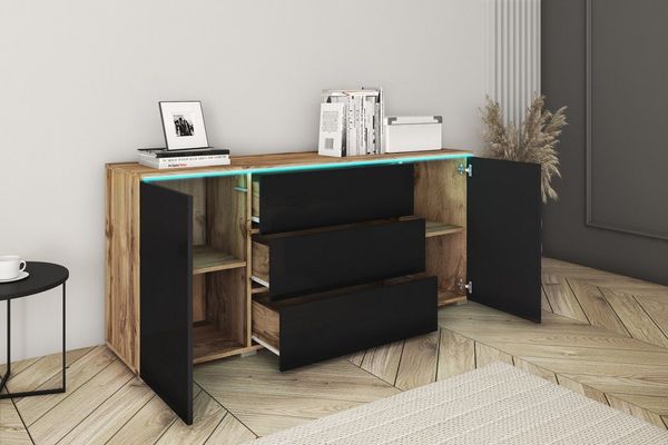 Home affaire Sideboard VERA, grifflos, verstellbare Einlegeböden, Wahlweise mit oder ohne Beleuchtung