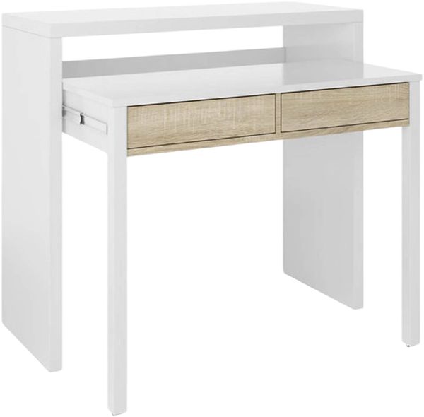 Dmora Andriy Schreibtisch, Schreibtisch mit ausziehbarer Platte, PC-Schreibtisch mit 2 Schubladen, 99 x 36 x 88 cm, Weiß und Eiche