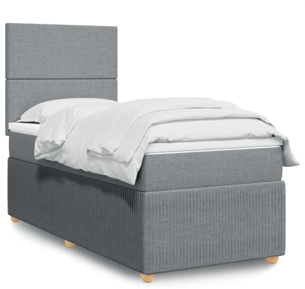 vidaXL Boxspringbett mit Matratze Hellgrau 90x190 cm Stoff 3294204