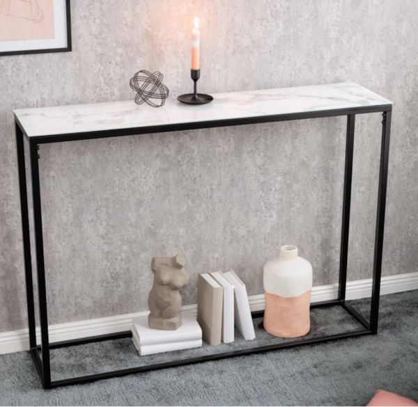 Design Konsole MARMO 110cm schwarz-weiss Marmor-Dekor Metallgestell