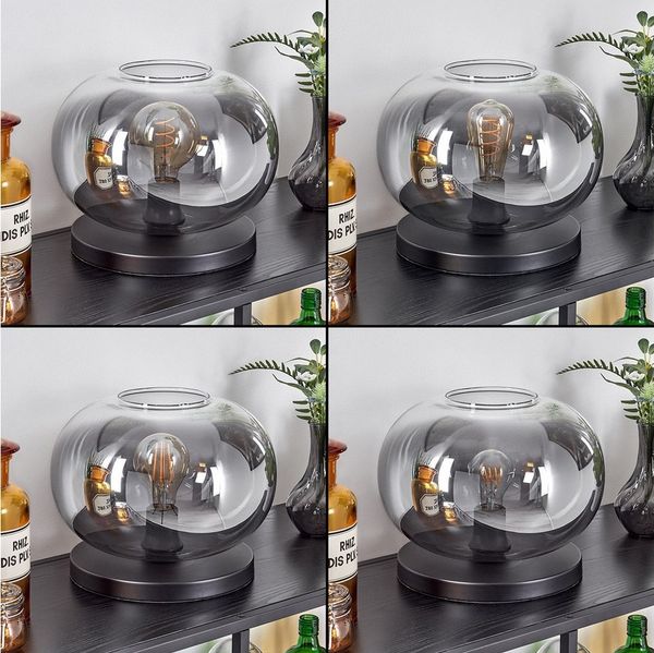 hofstein Tischleuchte Tischlampe aus Metall/Glas in Schwarz/Rauchfarben/Klar, ohne Leuchtmittel, mit Glasschrim(30cm), Schalter am Kabel, 1x E27, ohne Leuchtmittel