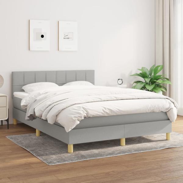 vidaXL Boxspringbett mit Matratze Hellgrau 140x200 cm Stoff 3140617