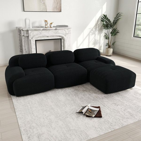 Odikalo 3-Sitzer modular kombinierbar Polstersofa Chaiselongue, Modulares Ecksofa ohne Montage, ergonomisch und haustierfreundlich, aus Cordstoff mit extra-breiten Armlehnen, 32D hochelastische Polsterung für Wohnzimmer und Schlafzimmer