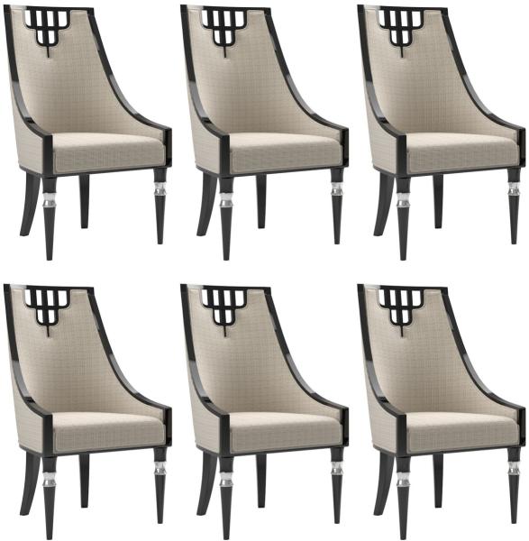 Casa Padrino Luxus Art Deco Esszimmer Stuhl Set Beige / Schwarz / Silber 55 x 55 x H. 105 cm - Edles Küchen Stühle 6er Set - Art Deco Esszimmer Möbel