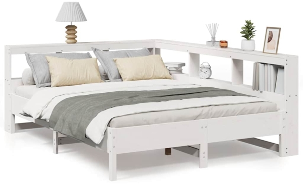vidaXL Massivholzbett mit Regal ohne Matratze Weiß 160x200 cm Kiefer 3324416