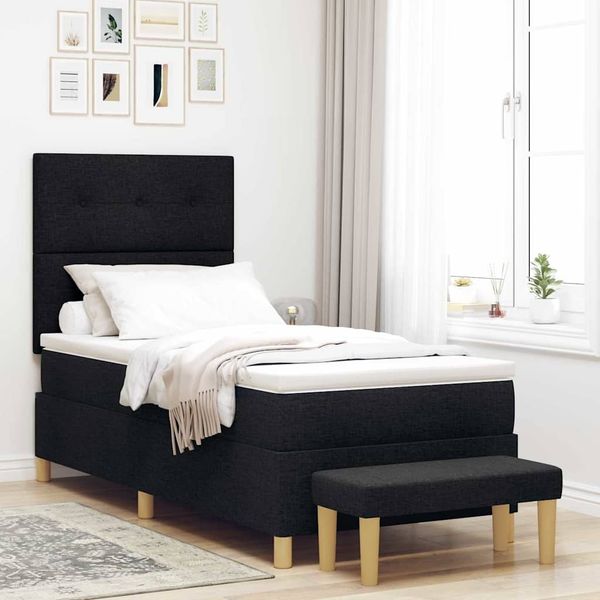 vidaXL Boxspringbett mit Kopfteil Schwarz 190 x 90 cm Stoff 3344263