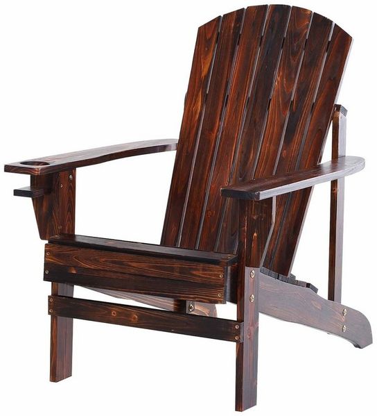 Outsunny Gartenstuhl Adirondack-Gartenstuhl mit Becherhalter (Terrassenstuhl, 1 St), Balkonstuhl mit breiten Armlehnen