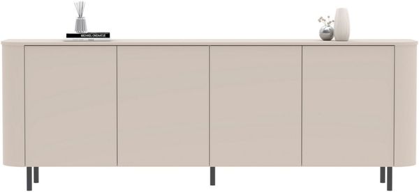OTTO home Sideboard Lido, 231 cm breit, 3 Türen, Anrichte, Kommode, Stauraumschrank, Formgebogenes MDF, Stirnseiten mit Rundung, Push-to-open, Metallfüße
