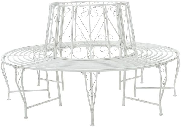 vidaXL Baumbank 8-Sitzanzahl Ø 160 x 89 cm Stahl Antik Weiß Rund 42029503