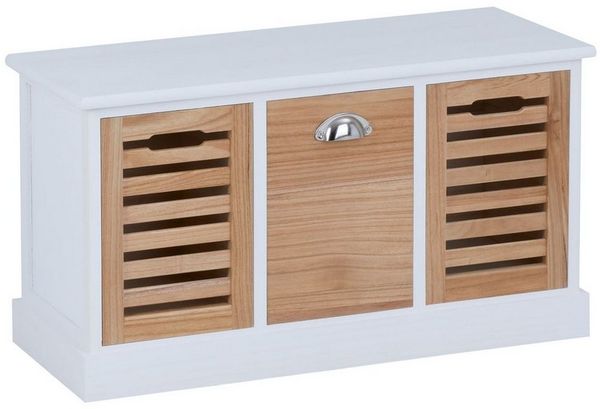 CARO-Möbel Sitzbank TRIENT Garderobenbank Sitztruhe in weiß/Natur mit3 Schubkästen, Vintage Shabby Look Landhaus