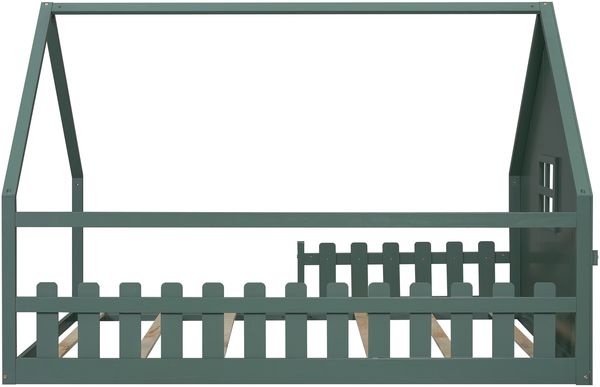 Kinderbett 140×200 cm mit Rausfallschutz im Hausdesign Grün ohne Matratze Bild 8