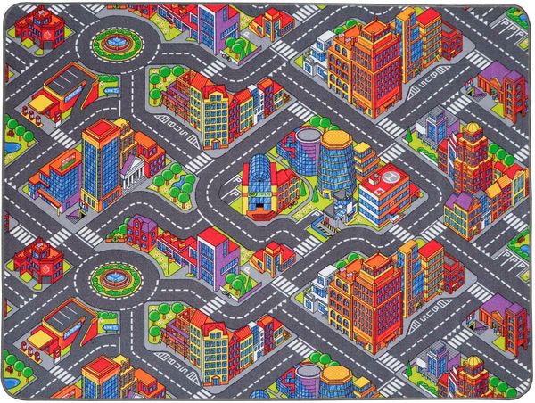 Primaflor Interaktiver Spielteppich BIG CITY - 140x200 cm, Made in Europe Kinderteppich mit Straßenmotiv, Hochwertiger Straßen-Teppich für Kinder- und Spielzimmer, Spielmatte für Jungen und Mädchen