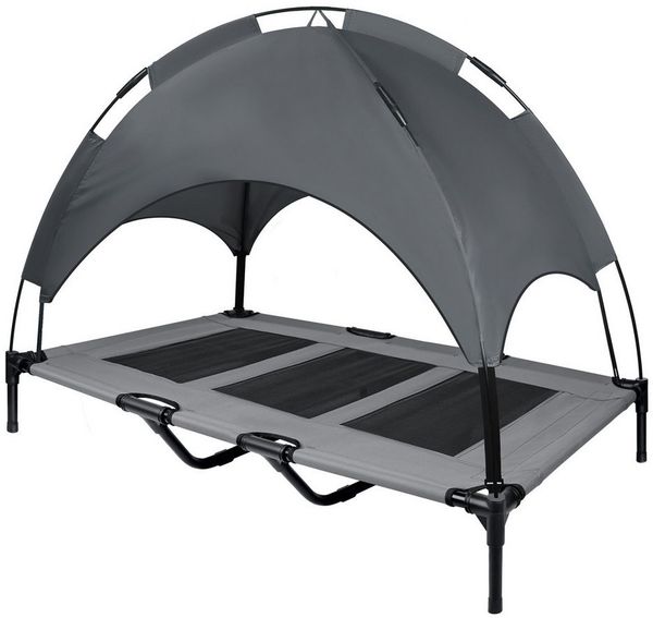 FIVMEN Hundebett Erhöhtes Haustierbett mit Dach für Außen und Innen, Grau, 3 Grössen: M/L/XL