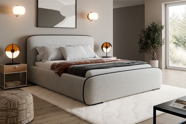 MEBLINI Polsterbett 180x200 mit Stauraum, Lattenrost und Bettkasten - Hellgrau Webstoff ohne Matratze - BELLION - Kopfteil Bett mit Stauraum - Doppelbett - Stauraumbett - Betten
