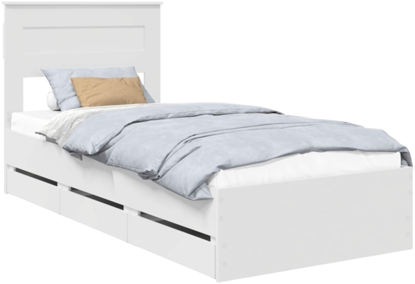 vidaXL Bettrahmen mit Schubladen Weiß 90 x 190 cm Ingenieurs Holz 3409873
