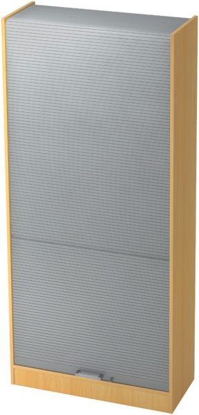 bümö Rollladenschrank in Buche/Silber mit Chromgriff - Vertikal Jalousieschrank 90 cm breit, Aktenschrank abschließbar, Büroschrank für Ordner & Co, SET90-6-S-CE