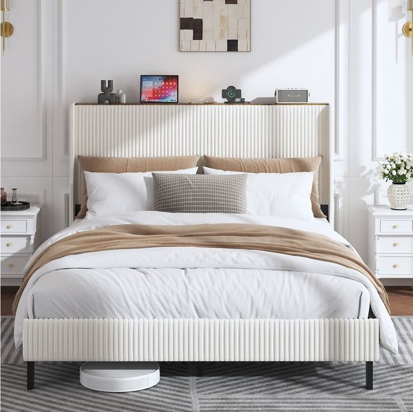 STILVORA Polsterbett 160x200 mit Stoffköpfchen,Jugendbett Bettgestell aus Cord-Stoff