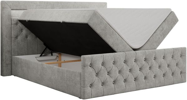 Mks Möbel 'Gold-9' Boxspringbett mit Bettkasten und LED-Beleuchtung, 180x200 cm, Hellgrau, Stoff, Hart (H4) Bild 4