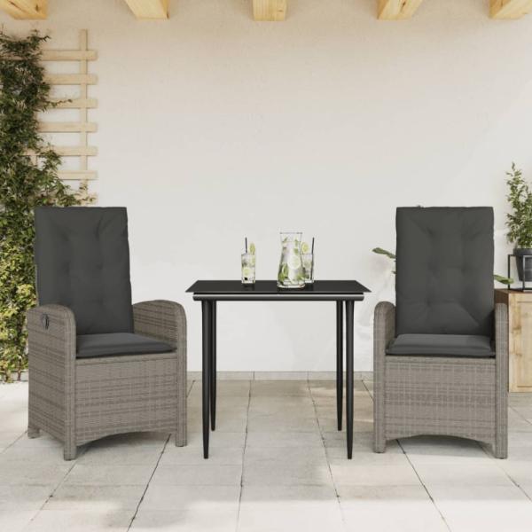 vidaXL 3-tlg. Garten-Essgruppe mit Kissen Grau Poly Rattan 3212350