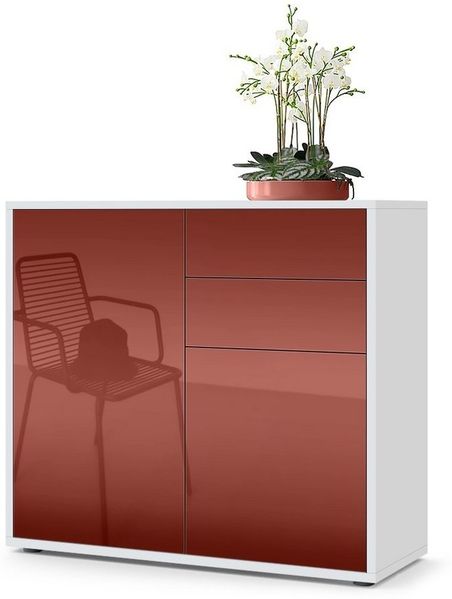 Vladon Sideboard Ben, Kommode mit 2 Türen und 2 Schubladen, Weiß matt/Bordeaux Hochglanz (79 x 74 x 36 cm)