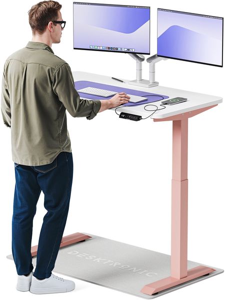 Desktronic HomeOne Elektrisch höhenverstellbarer Schreibtisch 120x60cm Rosa/Weiß mit Memory-Funktion, Anti-Kollisions Technologie, USB-A und USB-C-Ladeanschlüssen