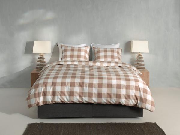 Zo! Home Cotton Bettwäsche 200x200 Quattro di Lino Sandy beige weiß Karo