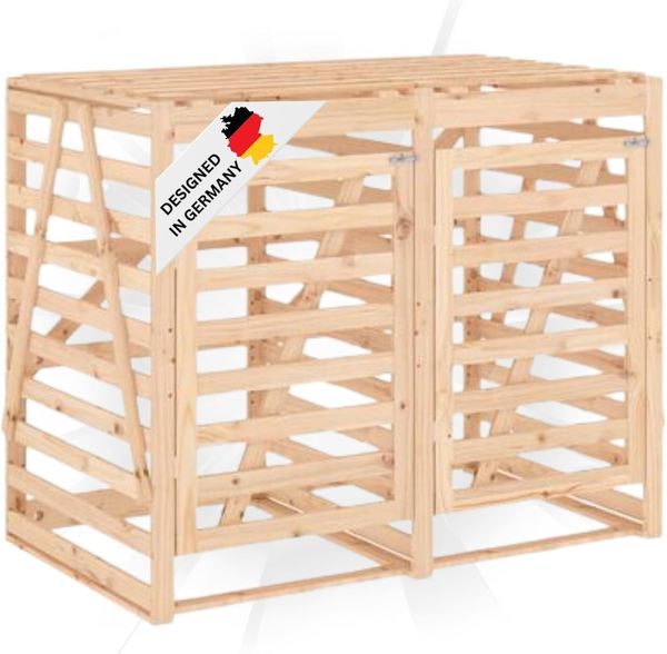 2er Mülltonnenbox Kiefernholz BOUMI 162x91,5x128,5cm Natur Mülltonnenverkleidung für 2 Tonnen Müllbox aus Holz Mülltonnenschutz Mülltonnendach