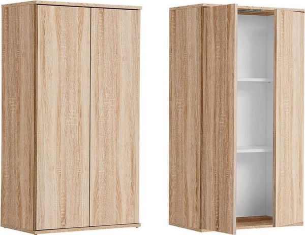 mokebo® Mehrzweckschrank 60 cm Breite mit Einlegeböden 'Der Schlanke', schmaler Schrank in Braun aus Holz, grifflose Öffnung, funktionaler Aktenschrank | Sonoma Eiche