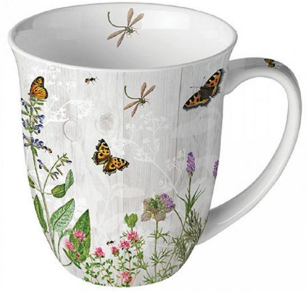Ambiente Luxury Paper Products Becher Porzellan Mohn Wiese / Blumen, Pflanzen Mug Kollektion, Porzellan Frisches Obst Dschungel, Tasse -Tee/Kaffee - Ideal Als Geschenk