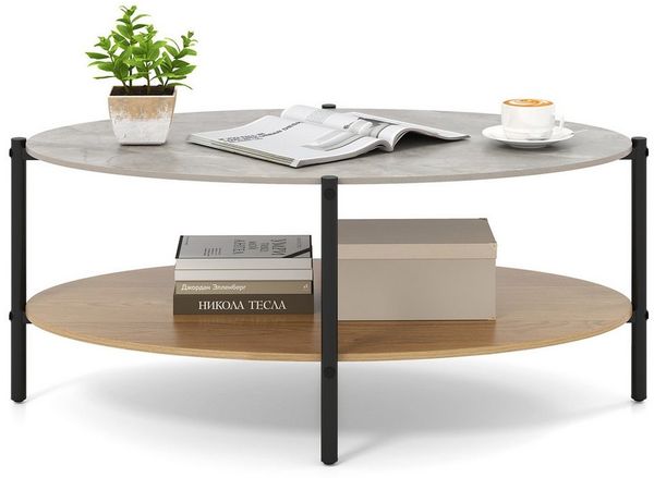 COSTWAY Couchtisch, mit 2 Ablage, Wohnzimmertisch Marmor, Metallrahmen