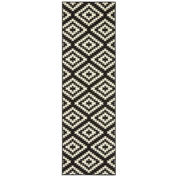 Kurzflor Teppich Läufer Nordic Schwarz Creme - 80x250x0,9cm