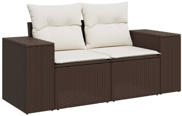 vidaXL Gartensofa mit Kissen 2-Sitzer Braun Poly Rattan 366223