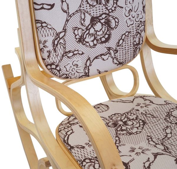 Schaukelstuhl M41, Schwingsessel Fernsehsessel, Massiv-Holz ~ Eiche-Optik, Stoff/Textil Jacquard braun Bild 7