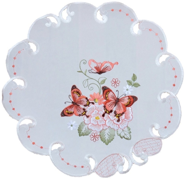 matches21 HOME & HOBBY Tischdecke Tischdeckchen LUCIE Schmetterlinge & Cutouts Polyester Ø 40 cm (1-tlg), Pflegeleicht & waschbar bei 30 °C