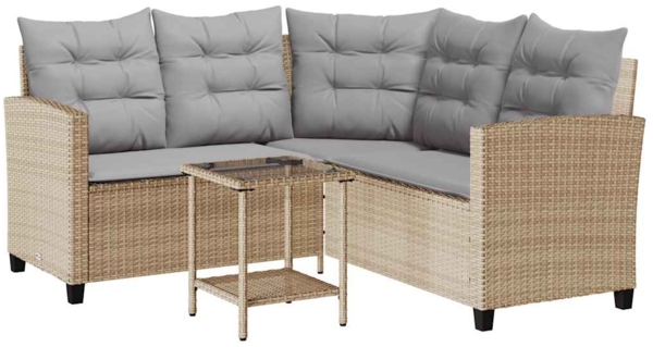 vidaXL Gartensofa in L-Form mit Tisch und Kissen Beige Poly Rattan 4103875