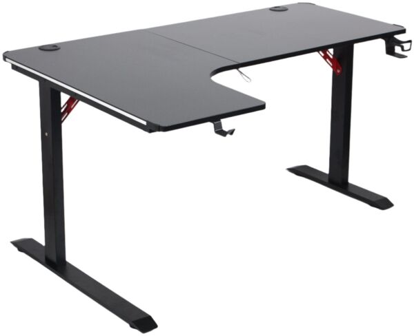 Todeco L-förmiger Gaming-Computertisch mit LED-Leuchten, Eckschreibtisch 140 x 100cm Gaming Schreibtisch, PC Tisch Gaming mit Kohlefaseroberfläche, mit Kopfhörerhaken Getränkehalter