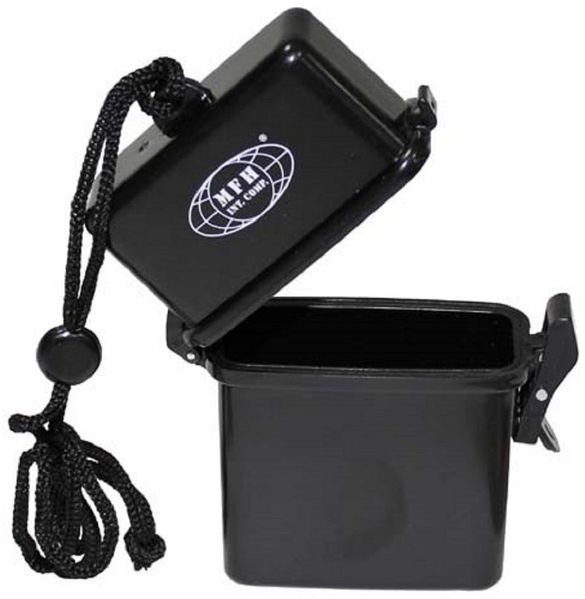 MFH Aufbewahrungsbox Box, Kunststoff, wasserdicht Nackenband, schwarz (Packung), mit Deckel