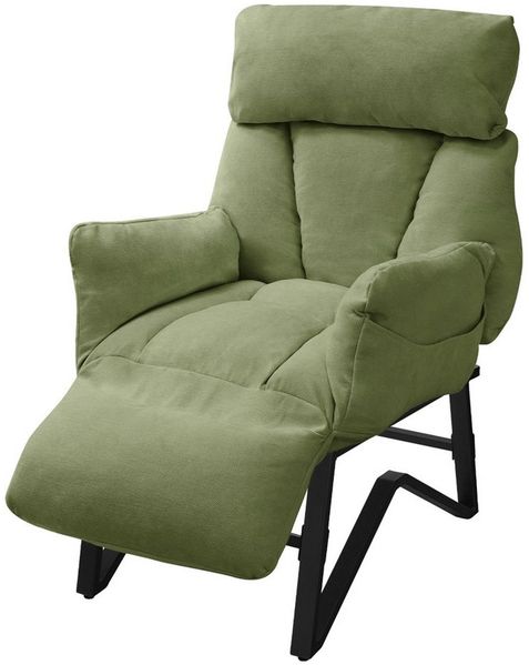 ML-DESIGN Loungesessel Wohnzimmersessel mit Armlehnen Fußablage Seitentaschen Lesesessel, Grün Sessel Fernsehsessel verstellbar Relaxsessel Leinen Ruhesessel