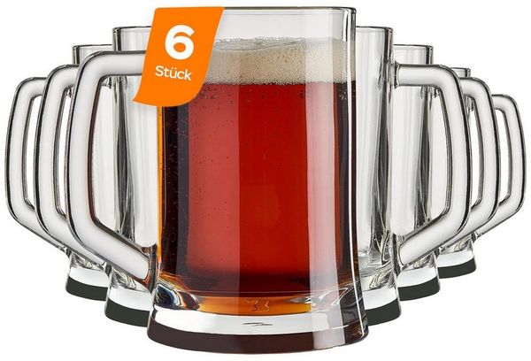 Pasabahce Gläser-Set Pub Bierkrug, 6-tlg, Glas, 500ml, 6er Set, ideal für Bier, Radler oder Softdrinks