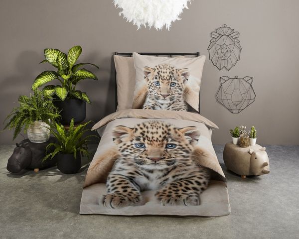 good morning Kinderbettwäsche Simo, Renforcé, 2 teilig, Baumwolle, Renforcé, Wendeoptik, Kind, Tiger, Welpe